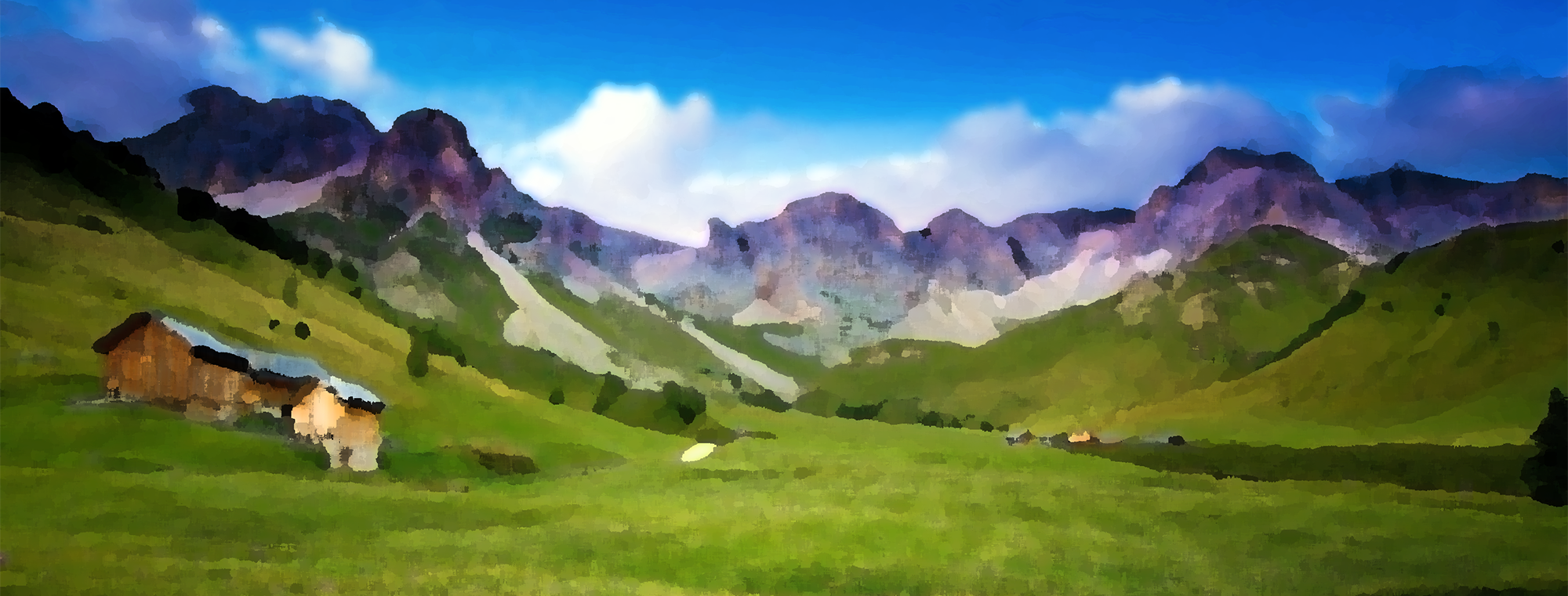 Landschaft mit Bergen und Wiese